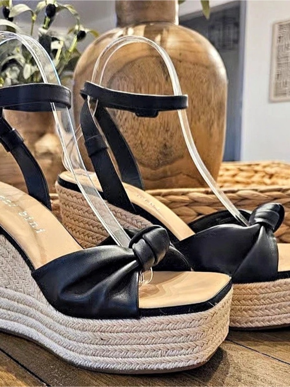 Gianni Bini Shanessa Knot Leather Jute Platform Wedge Sandals